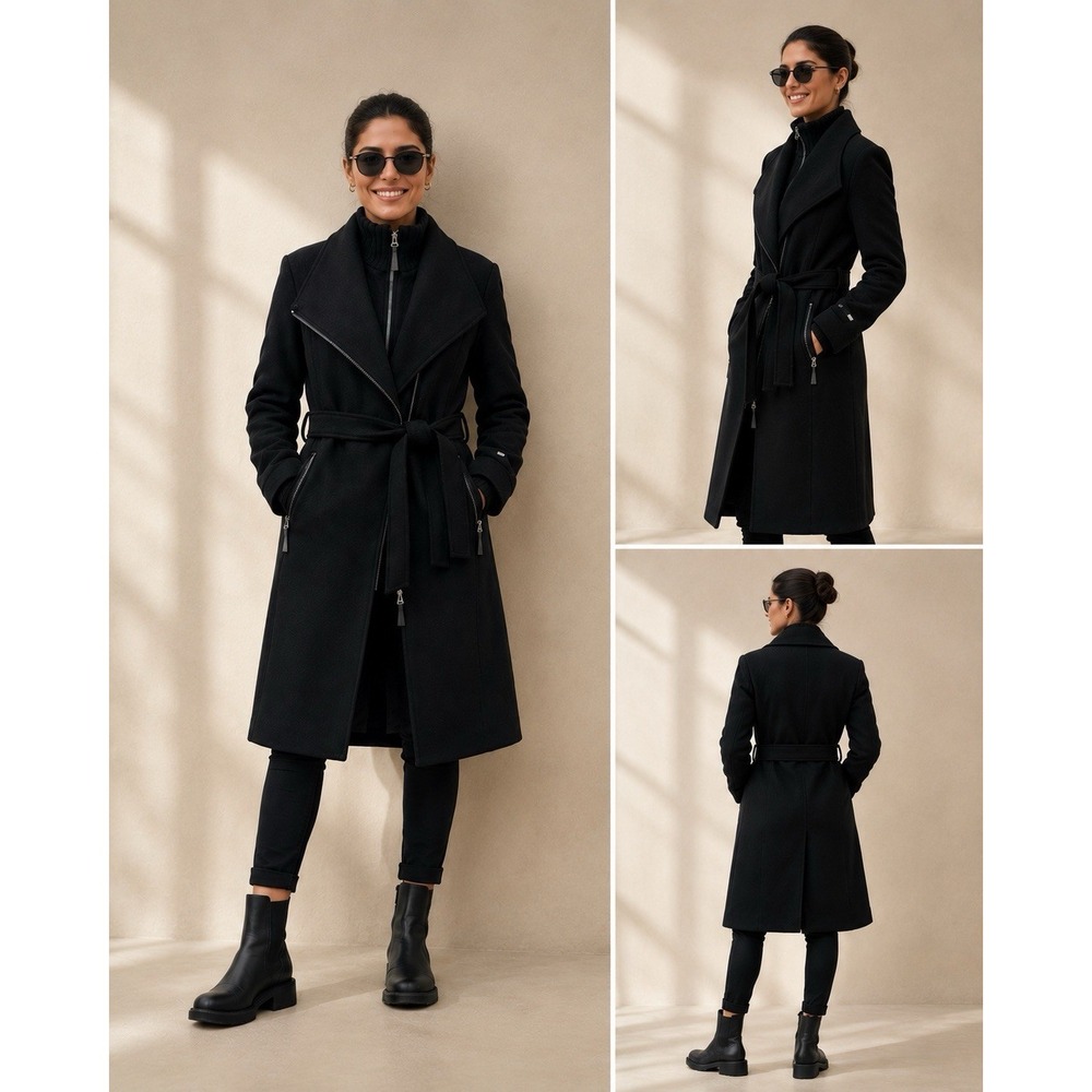 Calvin Klein Wool Blended Wrap Petite Belted Coat Jacket Size XS